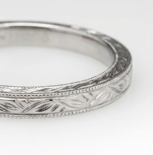 Bezel Set Solitaire with Wheat Engraving Asscher Cut 3 ct Lab-Grown Diamond Ring in 14K White Gold - 4