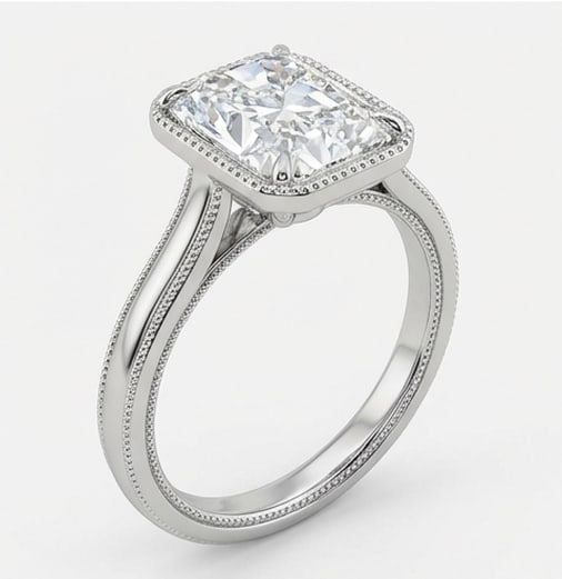 Bezel Set Solitaire with Milgrain Rim Radiant Cut 9 ct Lab-Grown Diamond Ring in 14K White Gold - 2