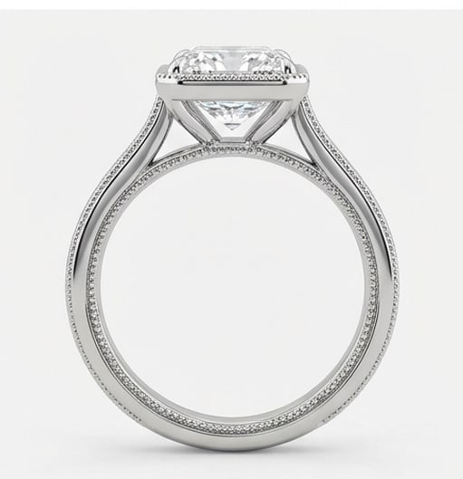 Bezel Set Solitaire with Milgrain Rim Radiant Cut 9 ct Lab-Grown Diamond Ring in 14K White Gold - 3