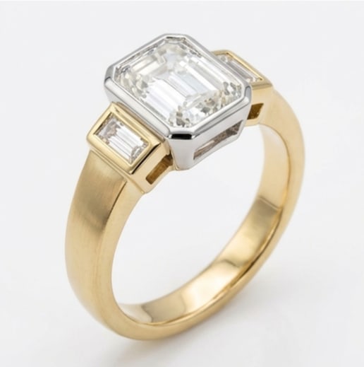Classic Three-Stone Emerald Cut 5 ct Lab-Grown Diamond Ring in 14K Yellow Gold - 2