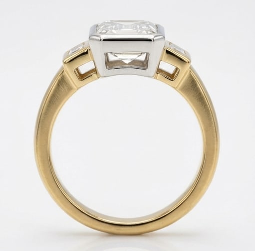 Classic Three-Stone Emerald Cut 5 ct Lab-Grown Diamond Ring in 14K Yellow Gold - 3