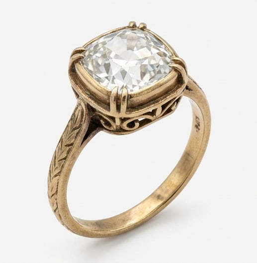 Antique Belcher Setting with Engraving Cushion Cut (Old Mine) 5 ct Lab-Grown Diamond Ring in 14K - 2