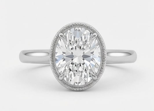 Bezel Set Solitaire with Milgrain Rim Oval Cut 3 ct Lab-Grown Diamond Ring in 14K White Gold (1 of 3)