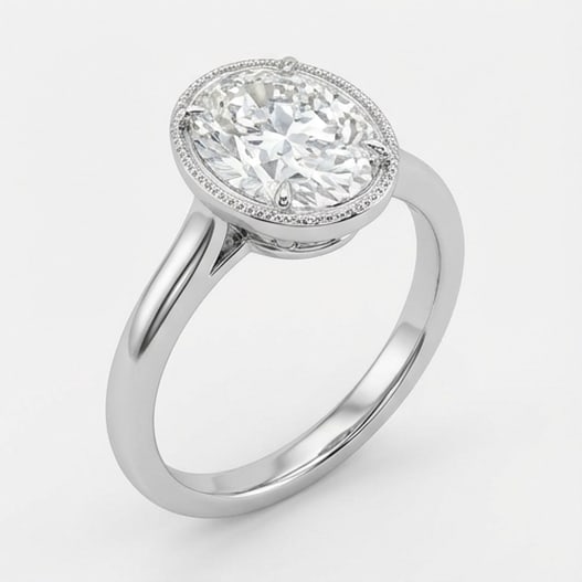 Bezel Set Solitaire with Milgrain Rim Oval Cut 3 ct Lab-Grown Diamond Ring in 14K White Gold - 2