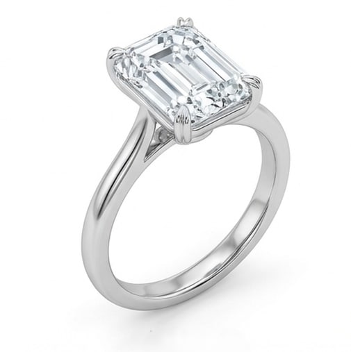 Double-Claw Prong Solitaire Emerald Cut 6 ct Lab-Grown Diamond Ring in 14K White Gold - 2