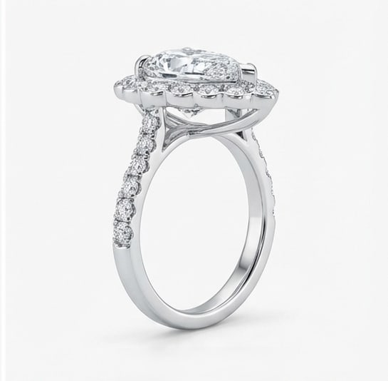 Scalloped Double Halo Pear Shape 7 ct Lab-Grown Diamond Ring in 14K White Gold - 4