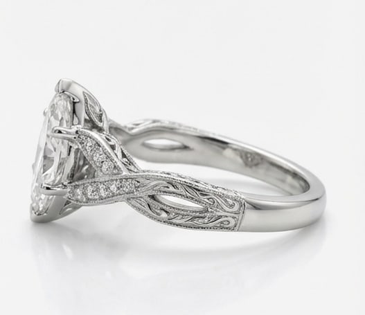 Vintage Twist/Leaf Shank Marquise Cut 3 ct Lab-Grown Diamond Ring in 14K White Gold - 4