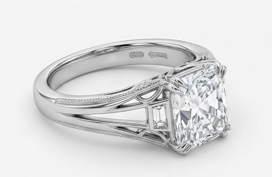 Split Shank Architectural Three-Stone Radiant Cut 5 ct Lab-Grown Diamond Ring in 14K White Gold - 2