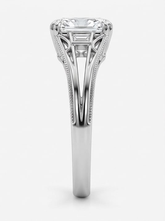 Split Shank Architectural Three-Stone Radiant Cut 5 ct Lab-Grown Diamond Ring in 14K White Gold - 3