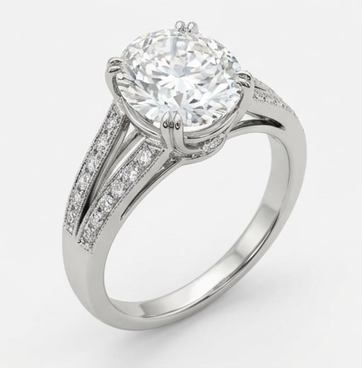 Wide Split Shank with Pave Oval Cut 6 ct Lab-Grown Diamond Ring in 14K White Gold - 2