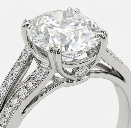 Wide Split Shank with Pave Oval Cut 6 ct Lab-Grown Diamond Ring in 14K White Gold - 3