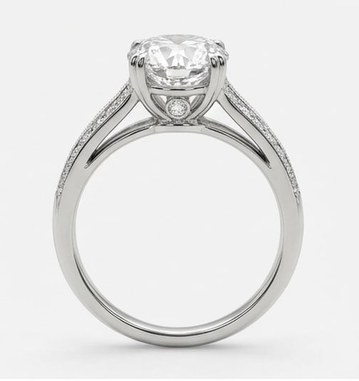 Wide Split Shank with Pave Oval Cut 6 ct Lab-Grown Diamond Ring in 14K White Gold - 4