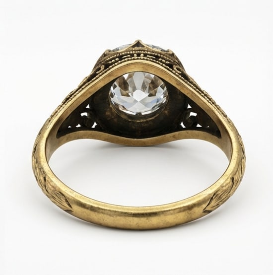 Antique Floral Solitaire (8-Prong) Round (Old European) 4 ct Lab-Grown Diamond Ring in 14K Yellow - 4