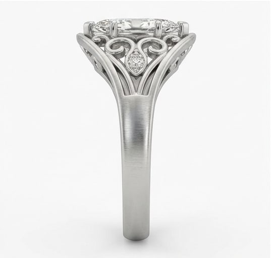 Art Nouveau Filigree & Scrollwork Marquise Cut 2 ct Lab-Grown Diamond Ring in 14K White Gold - 3