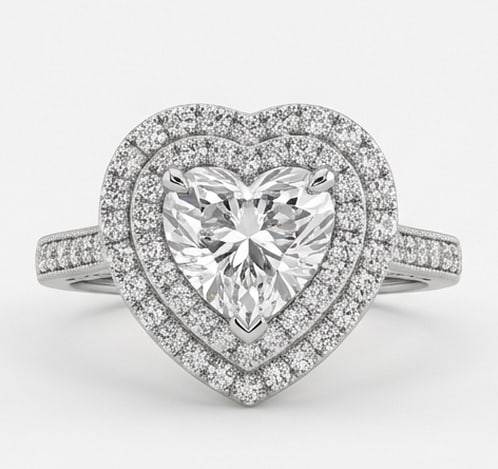 Double Halo with Split Shank Heart Shape 2 ct Lab-Grown Diamond Ring in 14K White Gold (1 of 4)