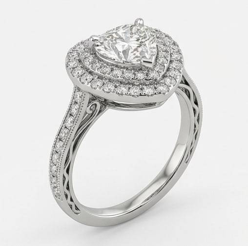 Double Halo with Split Shank Heart Shape 2 ct Lab-Grown Diamond Ring in 14K White Gold - 2