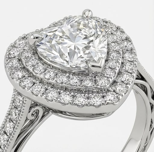 Double Halo with Split Shank Heart Shape 2 ct Lab-Grown Diamond Ring in 14K White Gold - 3