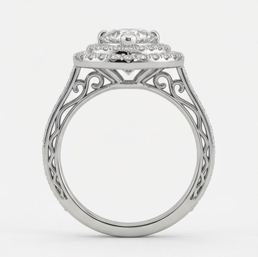 Double Halo with Split Shank Heart Shape 2 ct Lab-Grown Diamond Ring in 14K White Gold - 4