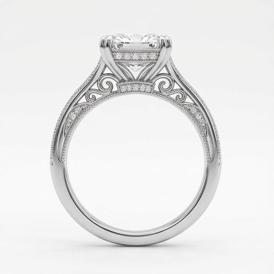 Vintage Split Shank with Milgrain Rails Radiant Cut 4 ct Lab-Grown Diamond Ring in 14K White Gold - 3