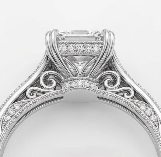 Vintage Split Shank with Milgrain Rails Radiant Cut 4 ct Lab-Grown Diamond Ring in 14K White Gold - 4
