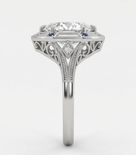 Art Deco Geometric Target Halo Heart Shape 4 ct Lab-Grown Diamond Ring in 14K White Gold - 3