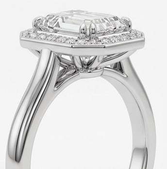 Octagonal Halo with Wide Polished Band Emerald Cut 6 ct Lab-Grown Diamond Ring in 14K White Gold - 3
