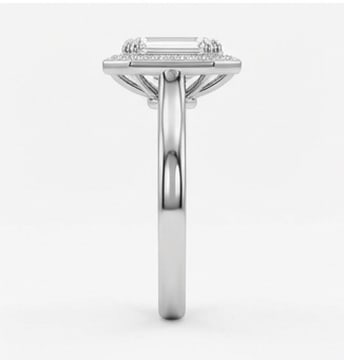 Octagonal Halo with Wide Polished Band Emerald Cut 6 ct Lab-Grown Diamond Ring in 14K White Gold - 4