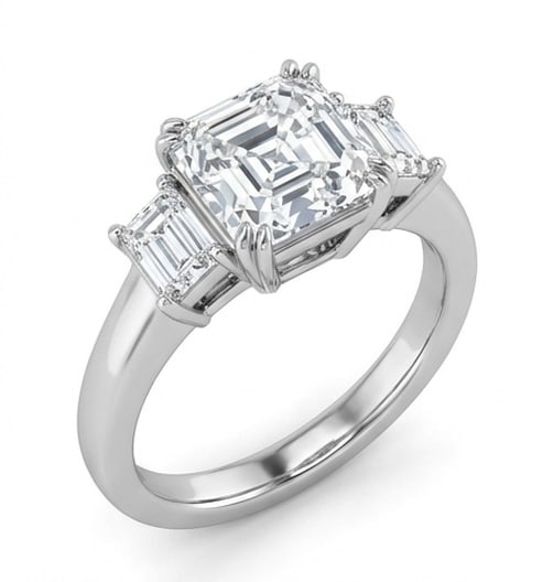 Classic Three-Stone Asscher Cut 3 ct Lab-Grown Diamond Ring in 14K White Gold - 2