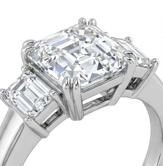 Classic Three-Stone Asscher Cut 3 ct Lab-Grown Diamond Ring in 14K White Gold - 3