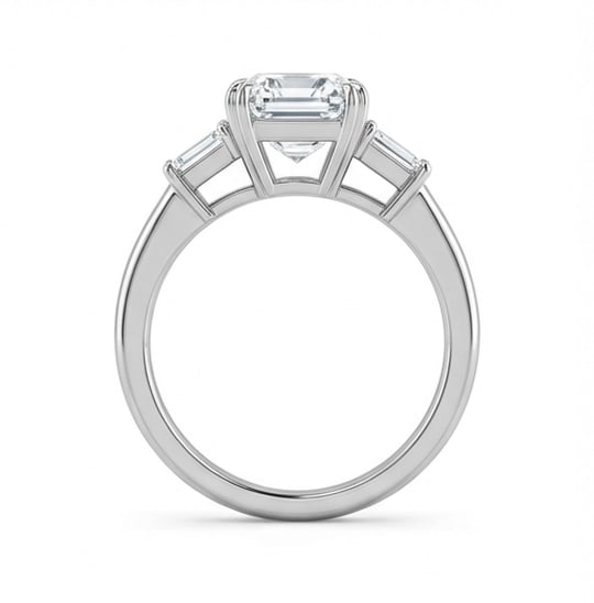 Classic Three-Stone Asscher Cut 3 ct Lab-Grown Diamond Ring in 14K White Gold - 4