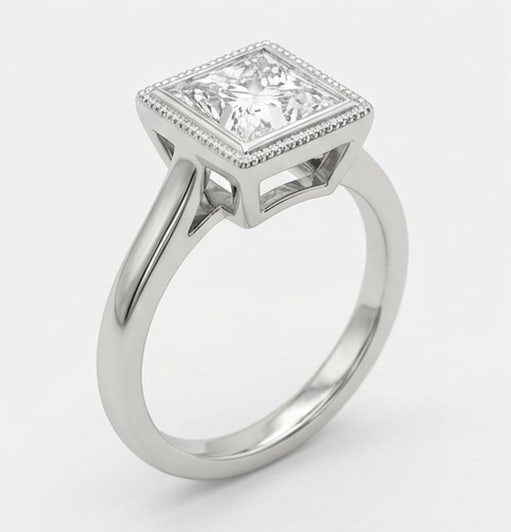 Bezel Set Halo with Milgrain Edge Princess Cut 3 ct Lab-Grown Diamond Ring in 14K White Gold - 2