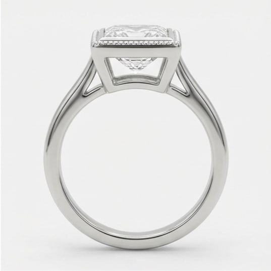 Bezel Set Halo with Milgrain Edge Princess Cut 3 ct Lab-Grown Diamond Ring in 14K White Gold - 3