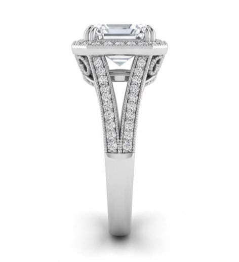 Octagonal Halo with Split Pave Shank Asscher Cut 4 ct Lab-Grown Diamond Ring in 14K White Gold - 3