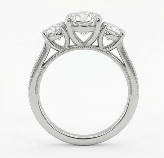 Three-Stone with Pave Shoulders Round Brilliant 2 ct Lab-Grown Diamond Ring in 14K White Gold - 3