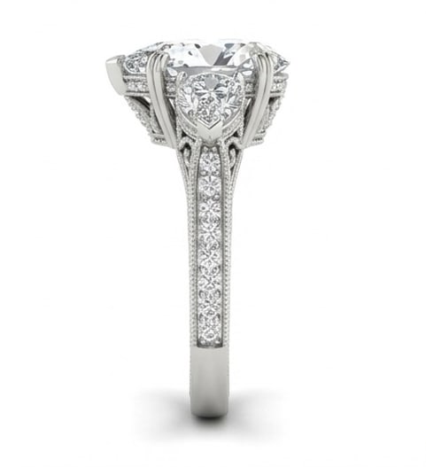 Vintage Three-Stone with Milgrain Pear Shape 3 ct Lab-Grown Diamond Ring in 14K White Gold - 4