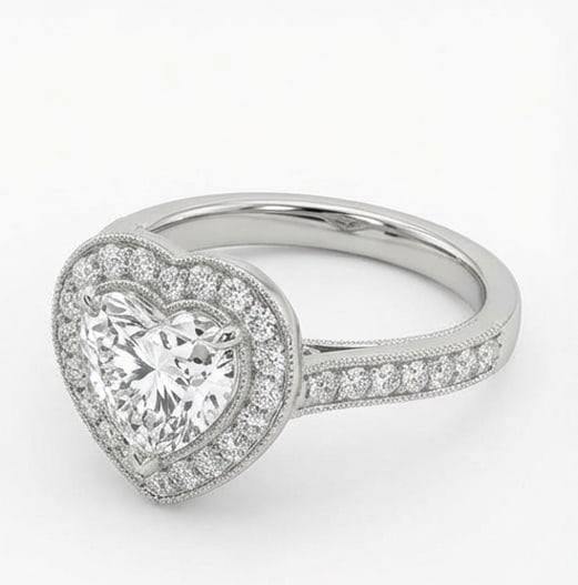 Classic Halo with Milgrain Bezel Heart Shape 2 ct Lab-Grown Diamond Ring in 14K White Gold - 2