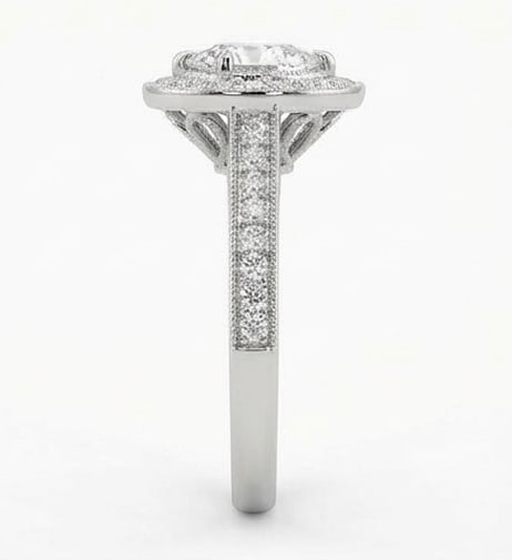 Classic Halo with Milgrain Bezel Heart Shape 2 ct Lab-Grown Diamond Ring in 14K White Gold - 4