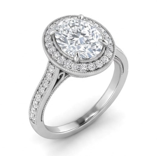 Vintage Halo with Milgrain Edges Oval Cut 3 ct Lab-Grown Diamond Ring in 14K White Gold - 2