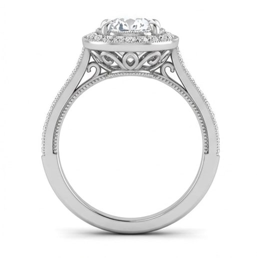 Vintage Halo with Milgrain Edges Oval Cut 3 ct Lab-Grown Diamond Ring in 14K White Gold - 3