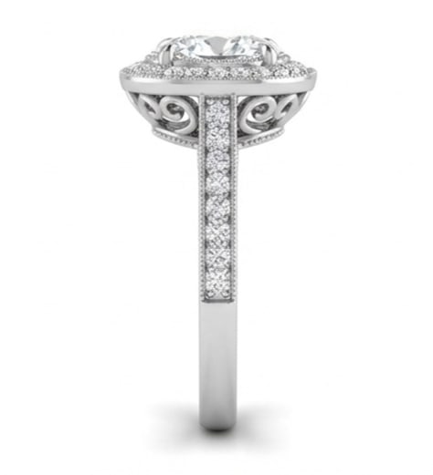 Vintage Halo with Milgrain Edges Oval Cut 3 ct Lab-Grown Diamond Ring in 14K White Gold - 4