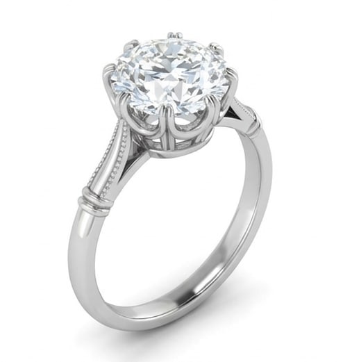 6-Prong Solitaire with Vintage Shoulders Round Brilliant 3 ct Lab-Grown Diamond Ring in 14K White - 2