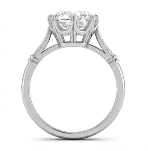 6-Prong Solitaire with Vintage Shoulders Round Brilliant 3 ct Lab-Grown Diamond Ring in 14K White - 3