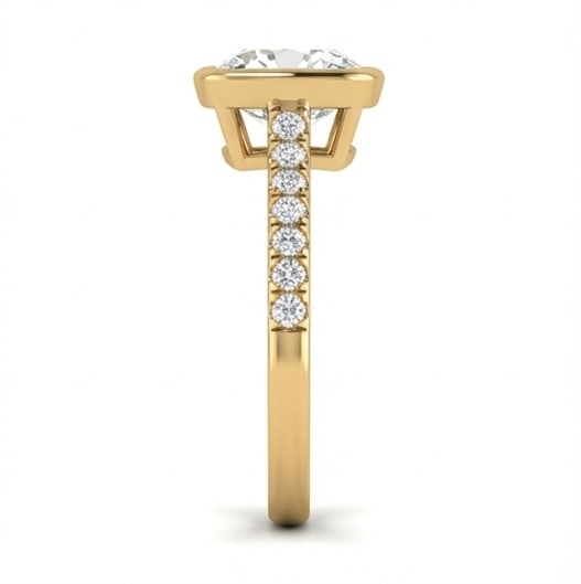 Bezel Set Solitaire with Pave Band Cushion Cut 3 ct Lab-Grown Diamond Ring in 14K Yellow Gold - 4