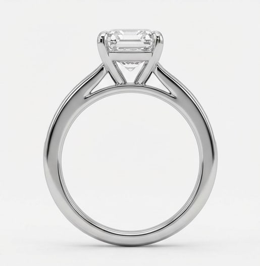 Modern Solitaire with Channel Set Shoulders Asscher Cut 4 ct Lab-Grown Diamond Ring in 14K White - 3