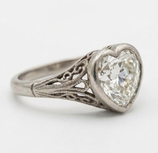 Antique Bezel Set Solitaire with Filigree Heart Shape 2 ct Lab-Grown Diamond Ring in 14K White Gold - 2