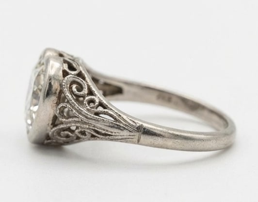 Antique Bezel Set Solitaire with Filigree Heart Shape 2 ct Lab-Grown Diamond Ring in 14K White Gold - 3