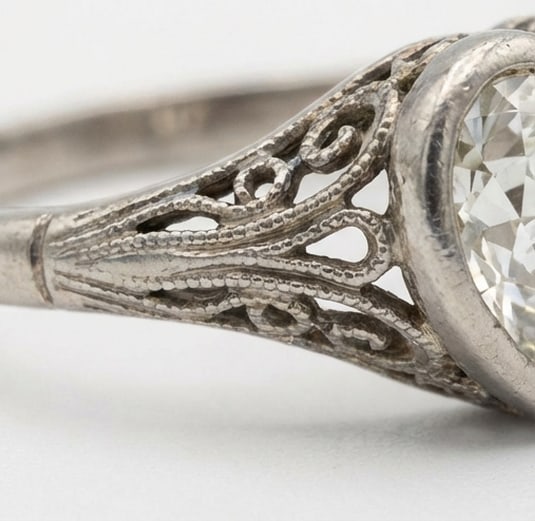 Antique Bezel Set Solitaire with Filigree Heart Shape 2 ct Lab-Grown Diamond Ring in 14K White Gold - 4