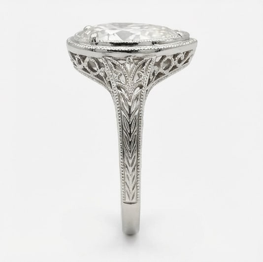 Vintage Bezel Set Solitaire with Engraving Pear Shape 5 ct Lab-Grown Diamond Ring in 14K White Gold - 3