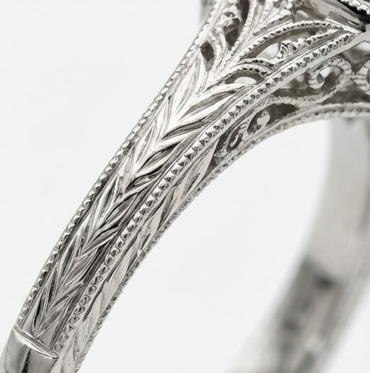 Vintage Bezel Set Solitaire with Engraving Pear Shape 5 ct Lab-Grown Diamond Ring in 14K White Gold - 4