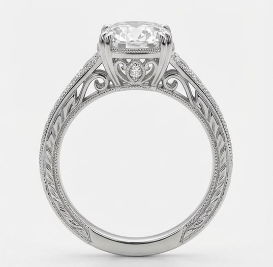 Vintage Split Shank with Pave Cushion Cut 4 ct Lab-Grown Diamond Ring in 14K White Gold - 2